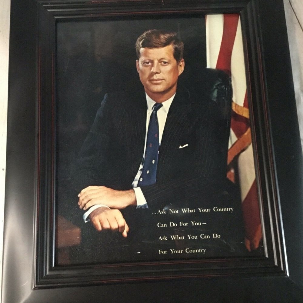 VTG Art John F. Kennedy Inauguration Framed Portrait Signed Wall Decor 18.5"X15.